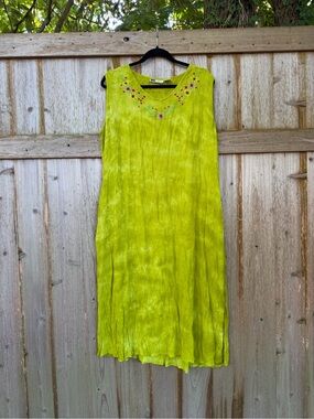 La Cera Lime Green Lightweight Embroidered Long Maxi Sleeveless Dress Size XL